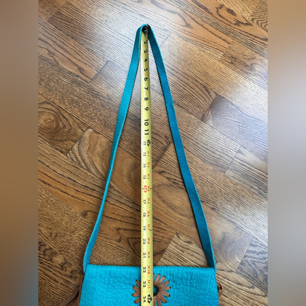 Jimmi WZ Leather Bag Purse Turquoise/Teal/Brown Crossbody BoHo Handmade - Picture 9 of 11